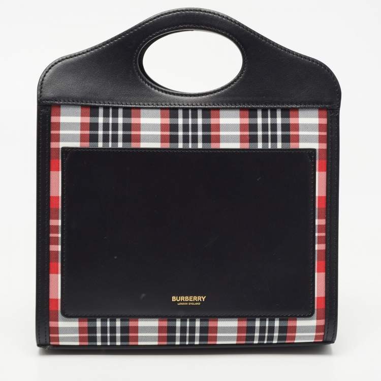 Pre Owned Burberry Black/Red Vintage Check Fabric and Leather Mini Pocket Bag