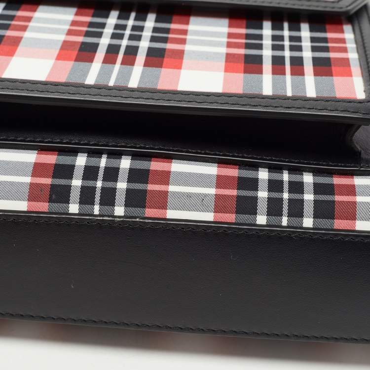 Pre Owned Burberry Black/Red Vintage Check Fabric and Leather Mini Pocket Bag