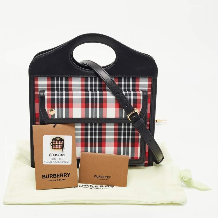 Pre Owned Burberry Black/Red Vintage Check Fabric and Leather Mini Pocket Bag