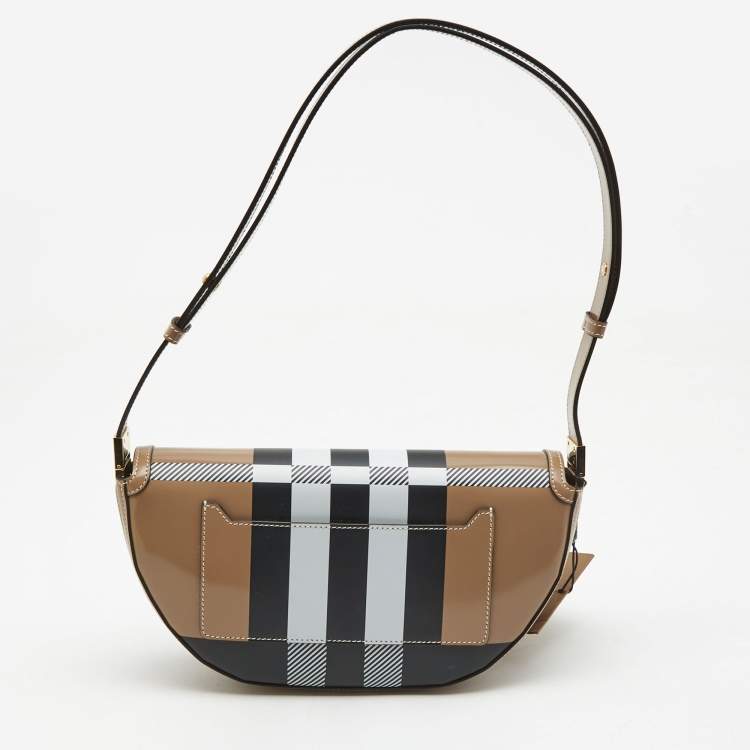 Pre Owned Burberry Beige Check Leather Small Olympia Shoulder Bag