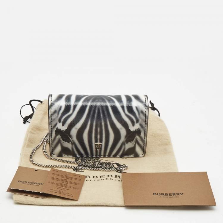 Pre Owned Burberry Black/White Zebra Print Leather Jessie Chain Card Case 
