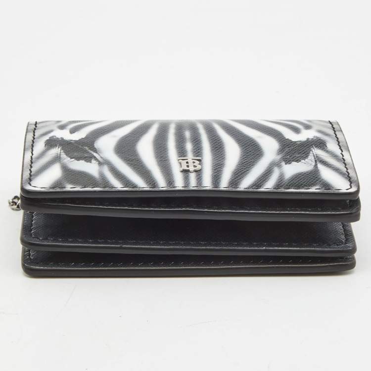Pre Owned Burberry Black/White Zebra Print Leather Jessie Chain Card Case 