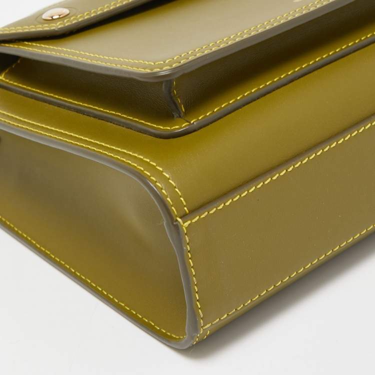 Pre Owned Burberry Junifer Green Leather Mini Pocket Tote