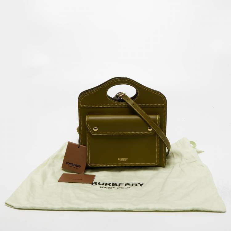 Pre Owned Burberry Junifer Green Leather Mini Pocket Tote