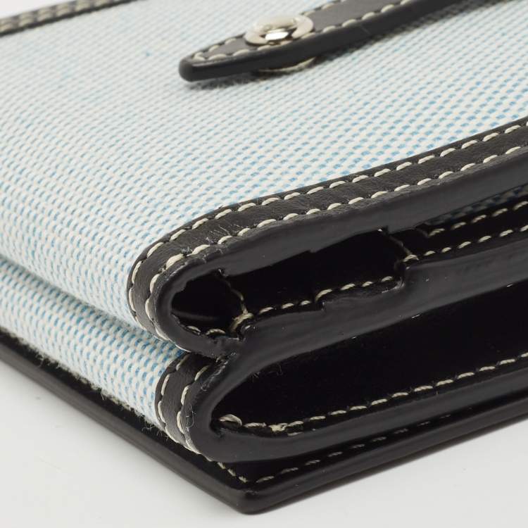 Pre Owned Burberry Light Blue/Black Canvas and Leather Luna French Wallet