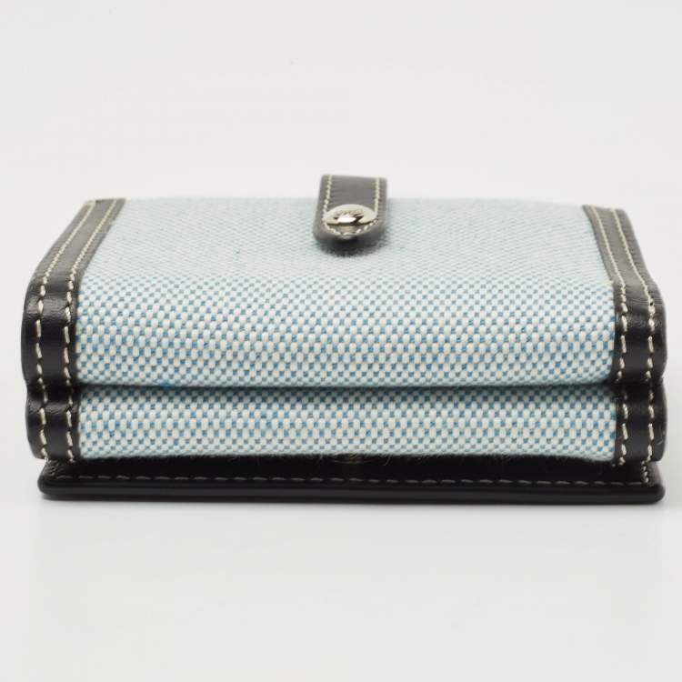 Pre Owned Burberry Light Blue/Black Canvas and Leather Luna French Wallet