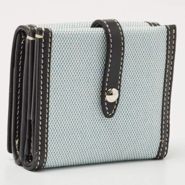Pre Owned Burberry Light Blue/Black Canvas and Leather Luna French Wallet