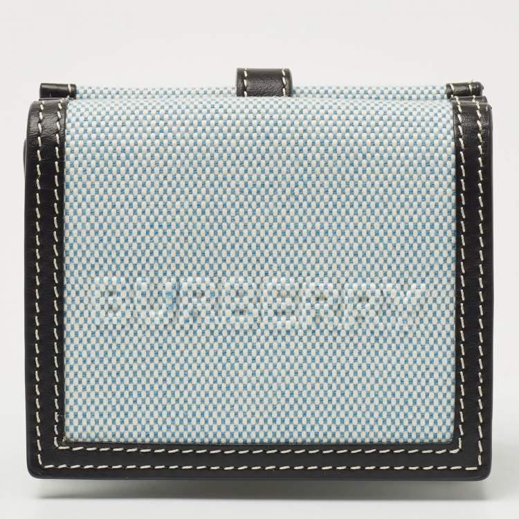 Pre Owned Burberry Light Blue/Black Canvas and Leather Luna French Wallet