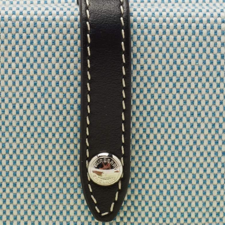Pre Owned Burberry Light Blue/Black Canvas and Leather Luna French Wallet