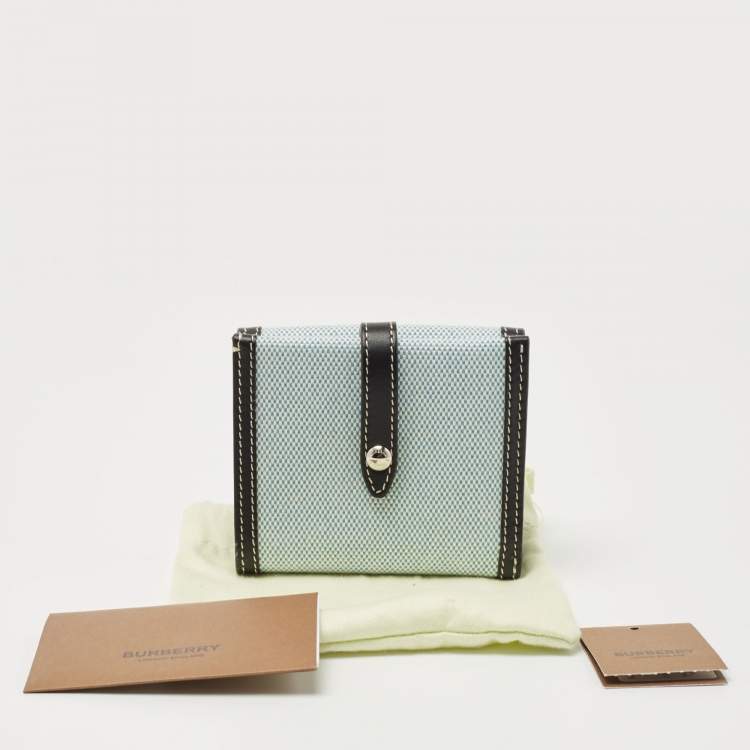 Pre Owned Burberry Light Blue/Black Canvas and Leather Luna French Wallet