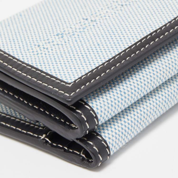 Pre Owned Burberry Light Blue/Black Canvas and Leather Luna French Wallet