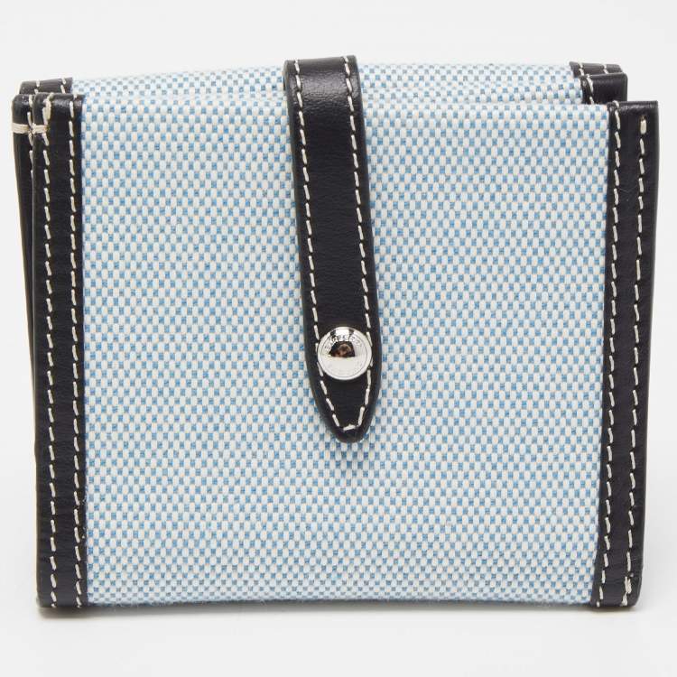 Pre Owned Burberry Light Blue/Black Canvas and Leather Luna French Wallet