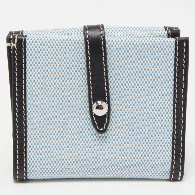 Pre Owned Burberry Light Blue/Black Canvas and Leather Luna French Wallet