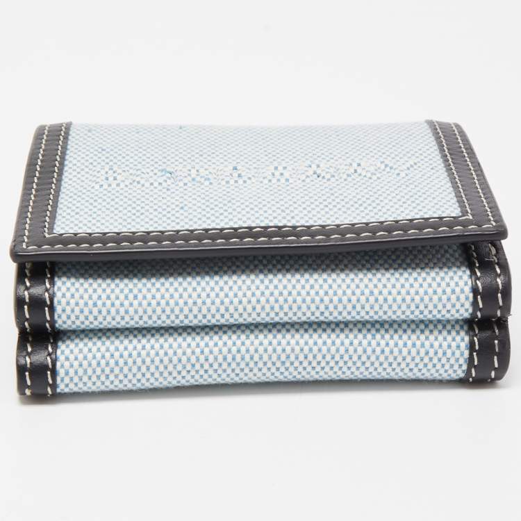 Pre Owned Burberry Light Blue/Black Canvas and Leather Luna French Wallet