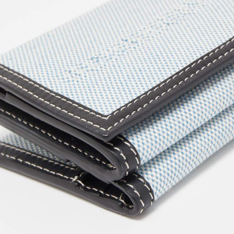 Pre Owned Burberry Light Blue/Black Canvas and Leather Luna French Wallet