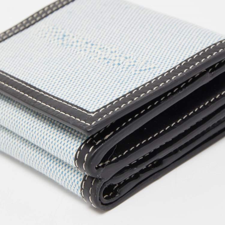 Pre Owned Burberry Light Blue/Black Canvas and Leather Luna French Wallet