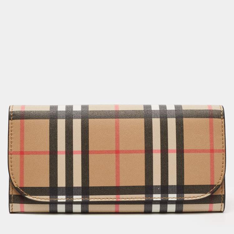 BURBERRY: Continental wallet in check canvas and leather - Beige