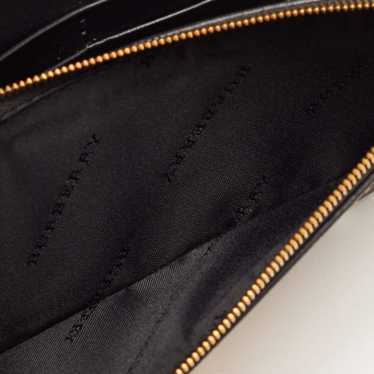 Pre Owned Burberry Beige House Check Coated Canvas Flap Continental Wallet