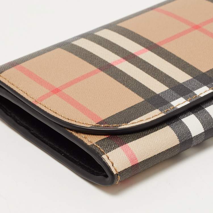 Pre Owned Burberry Beige House Check Coated Canvas Flap Continental Wallet