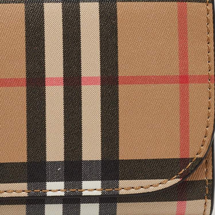 Pre Owned Burberry Beige House Check Coated Canvas Flap Continental Wallet