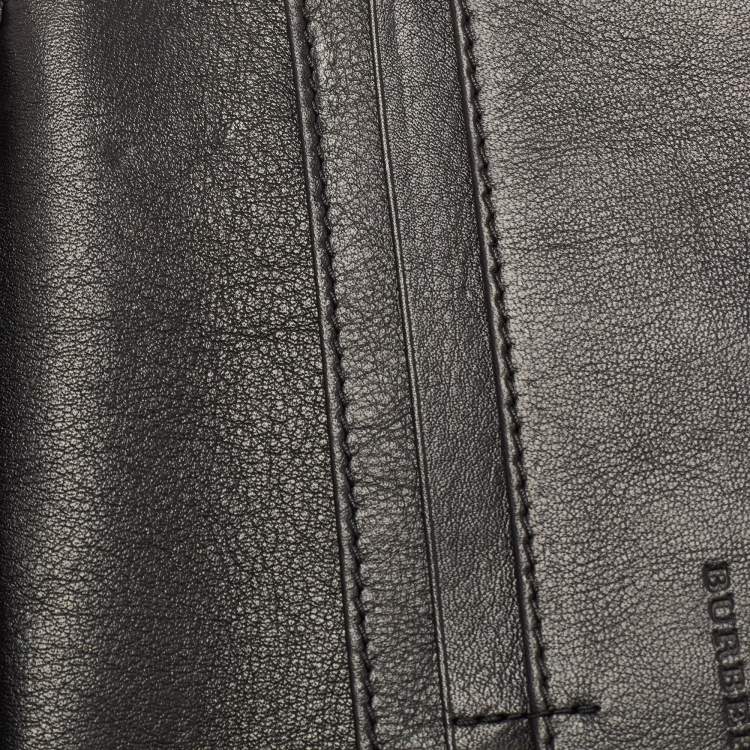 Pre Owned Burberry Black/Beige House Check Canvas and Leather Flap Continental Wallet