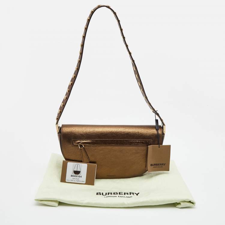 Pre Owned Burberry Bronze Leather Small Studded Olympia Shoulder Bag