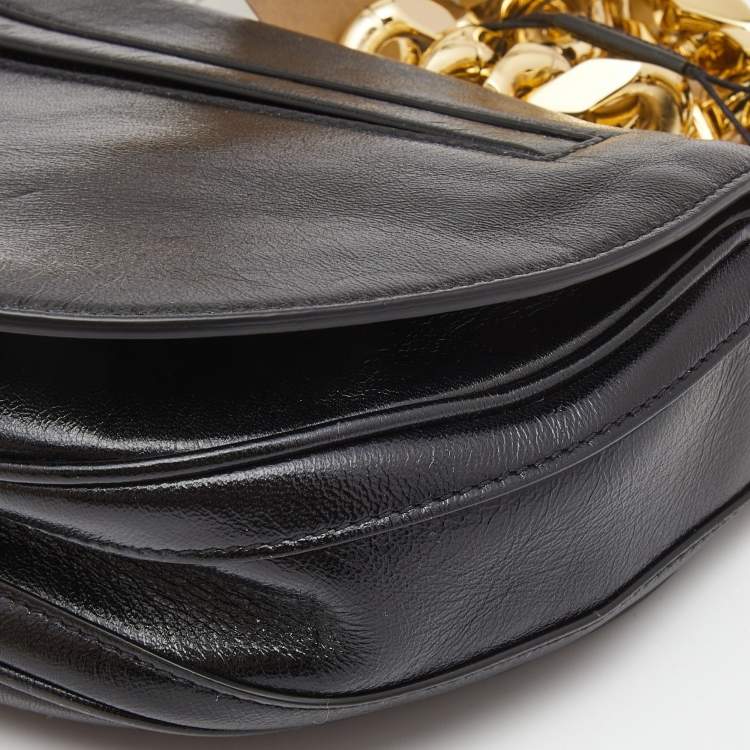 Pre Owned Burberry Black Soft Leather Small Olympia Shoulder Bag