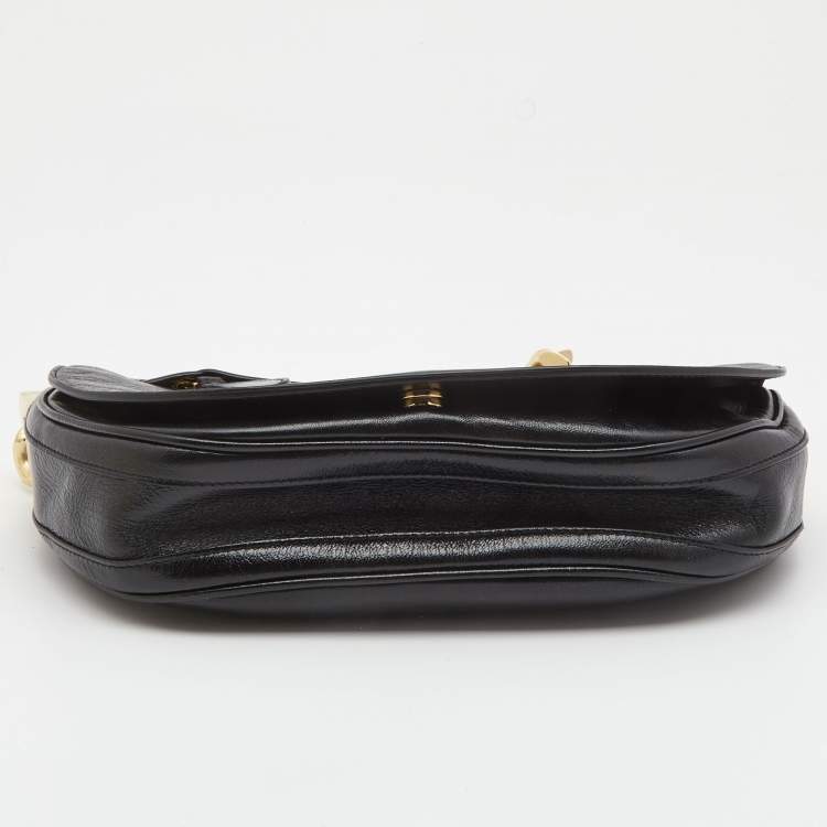 Pre Owned Burberry Black Soft Leather Small Olympia Shoulder Bag