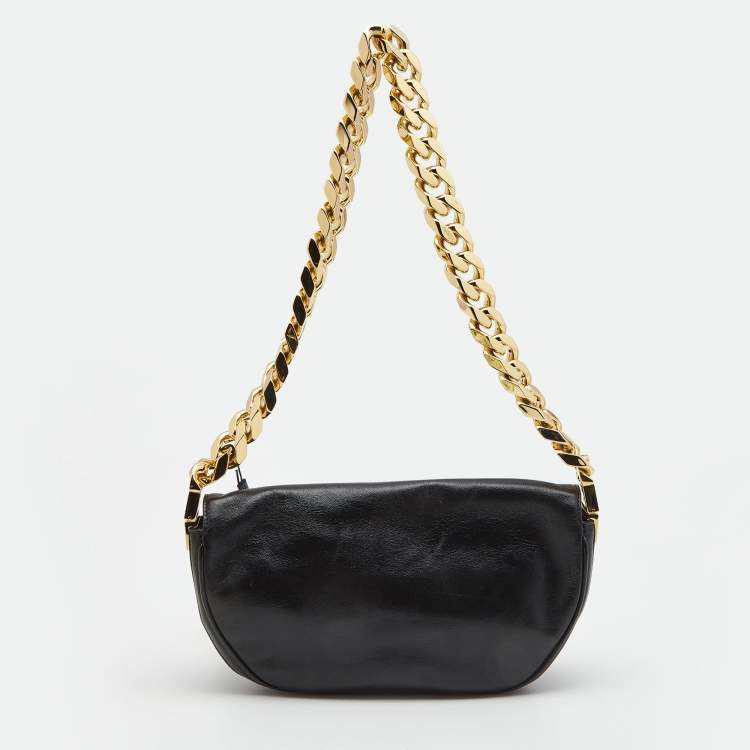 Pre Owned Burberry Black Soft Leather Small Olympia Shoulder Bag
