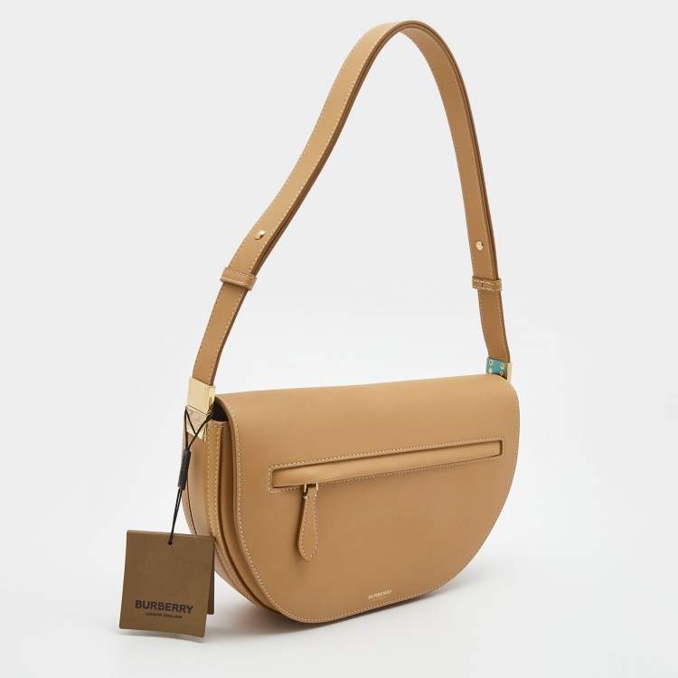 Pre Owned Burberry Warm Sand Leather Medium Olympia Shoulder Bag