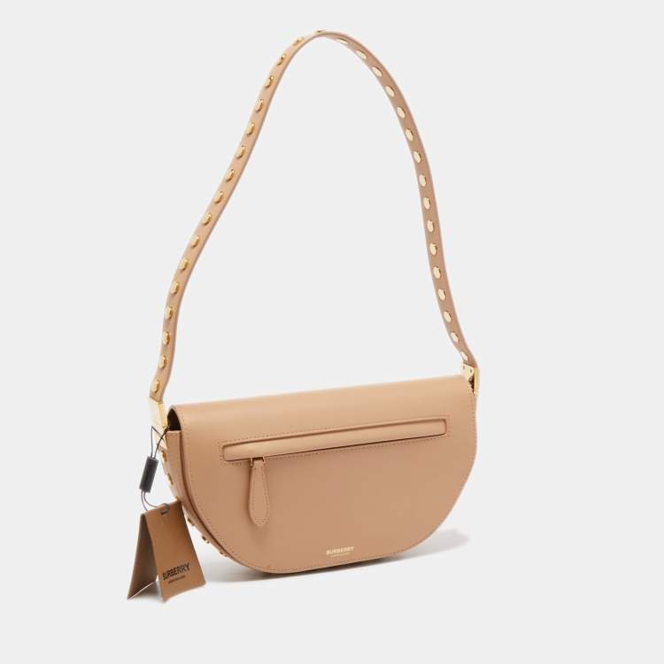 Pre Owned Burberry Beige Leather Small Studded Olympia Shoulder Bag