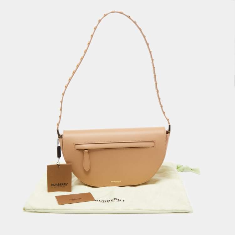 Pre Owned Burberry Beige Leather Small Studded Olympia Shoulder Bag