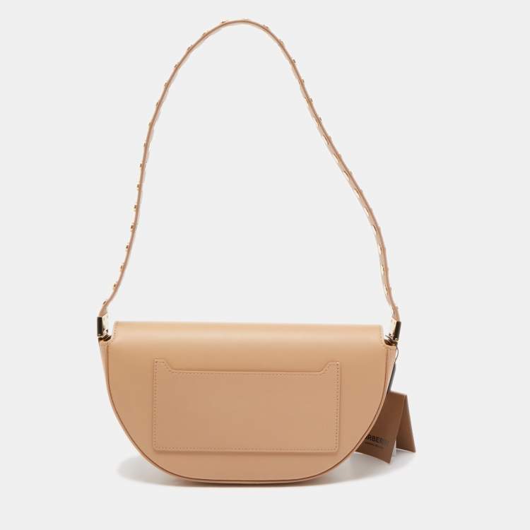 Pre Owned Burberry Beige Leather Small Studded Olympia Shoulder Bag