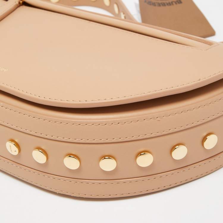 Pre Owned Burberry Beige Leather Small Studded Olympia Shoulder Bag