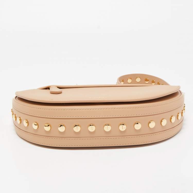 Pre Owned Burberry Beige Leather Small Studded Olympia Shoulder Bag