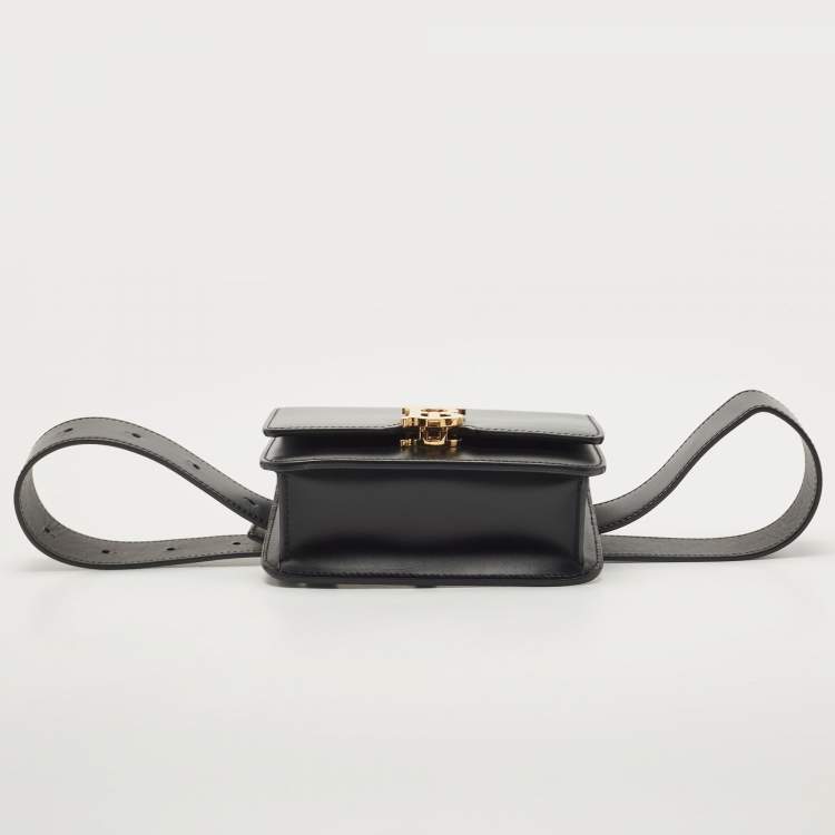 Pre Owned Burberry Black Leather TB Belt Bag