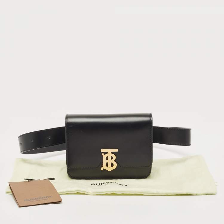 Pre Owned Burberry Black Leather TB Belt Bag