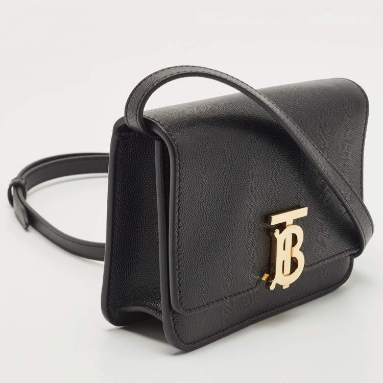 Pre Owned Burberry Black Leather Mini TB Shoulder Bag