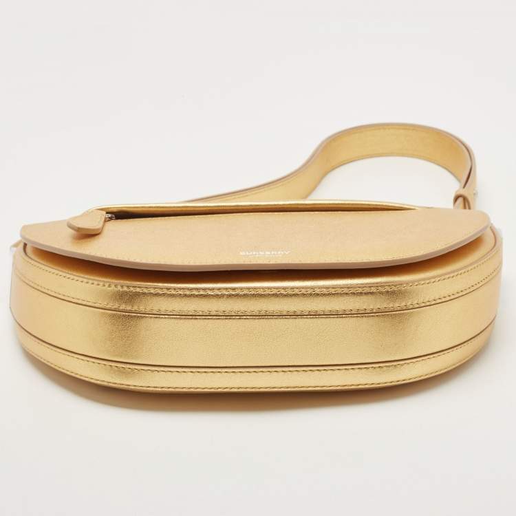 Pre Owned Burberry Gold Leather Small Olympia Shoulder Bag
