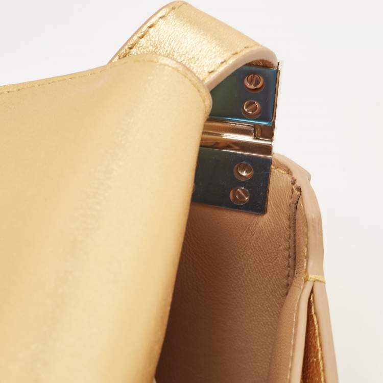 Pre Owned Burberry Gold Leather Small Olympia Shoulder Bag