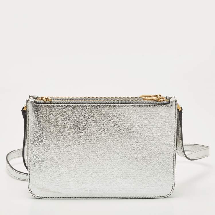 Pre Owned Burberry Silver Leather Penhurst Crossbody Bag