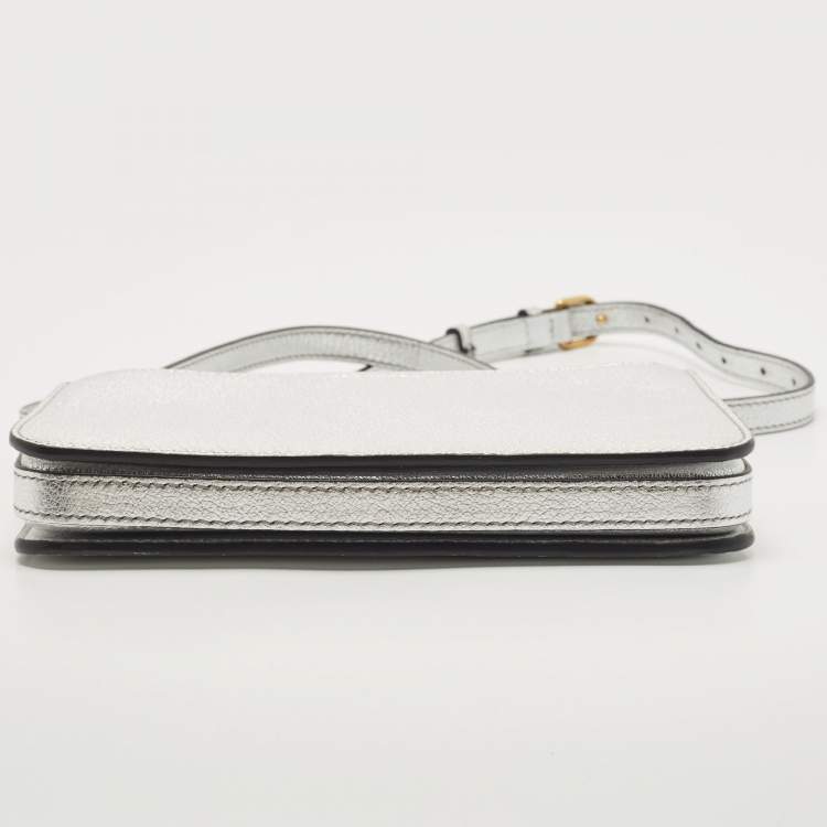 Pre Owned Burberry Silver Leather Penhurst Crossbody Bag