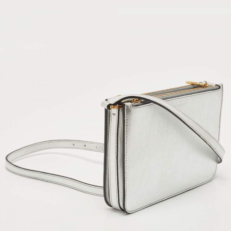Pre Owned Burberry Silver Leather Penhurst Crossbody Bag
