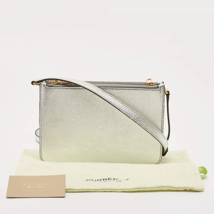 Pre Owned Burberry Silver Leather Penhurst Crossbody Bag