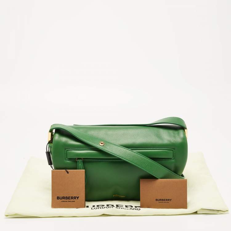 Pre Owned Burberry Two Tone Green Leather Small Olympia Shoulder Bag