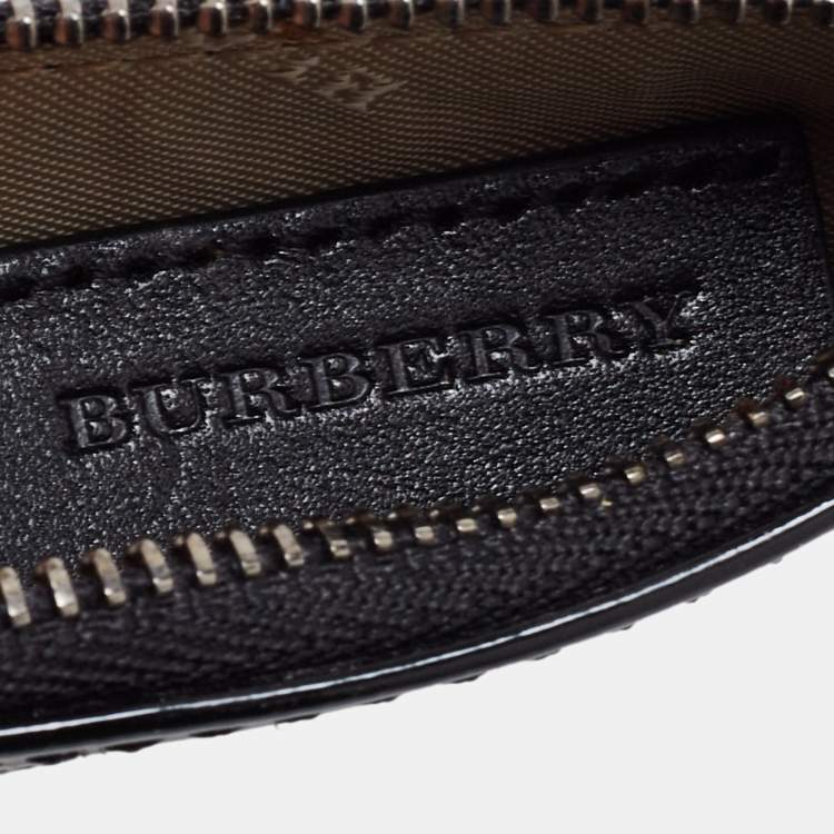 Pre Owned Burberry Black/Beige PVC Nova Check and Patent Leather Zip Coin Purse