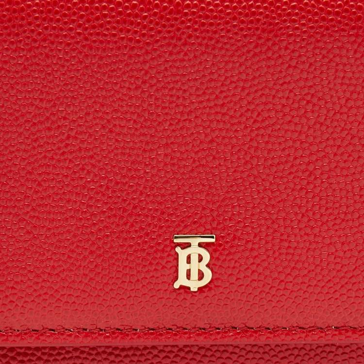 Pre Owned Burberry Red Leather TB Sidney Trifold Card Case