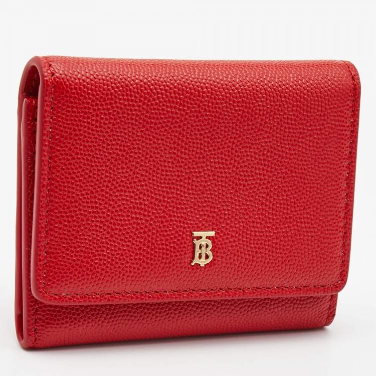 Pre Owned Burberry Red Leather TB Sidney Trifold Card Case