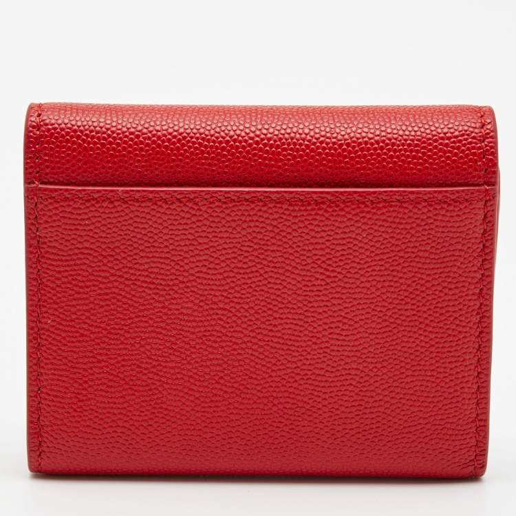 Pre Owned Burberry Red Leather TB Sidney Trifold Card Case