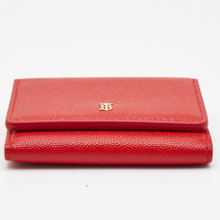 Pre Owned Burberry Red Leather TB Sidney Trifold Card Case